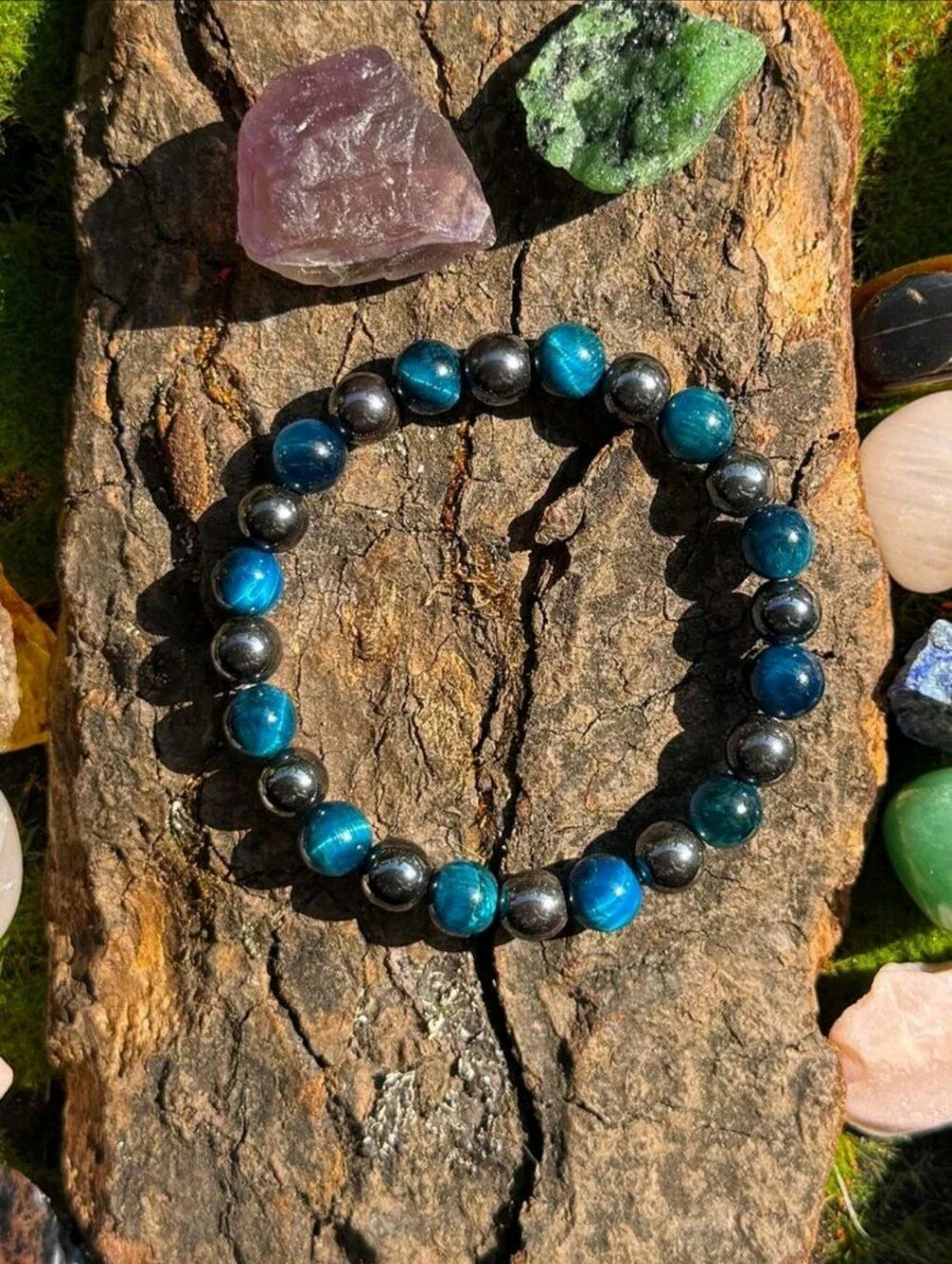 8mm Blue Tiger Eye & Hematite Beaded Bracelet For Men & Women, Daily Wear To